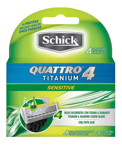 Cartuchos Para Máquina De Afeitar Schick Quattro Titanium Sensitive 4 Cartuchos