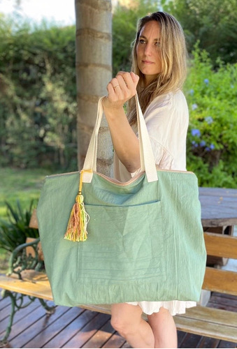 Maxi Bolso Playero De Tusor | Tote Bags Tela Mujer 57x45cm