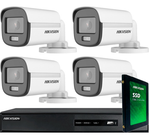 Kit Seguridad Hikvision 4 Camaras 2mp Colorvu + Disco