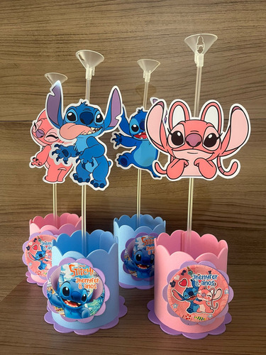 Kit 12 Centros De Mesa Stich Angel Ohana Lilo Decoração