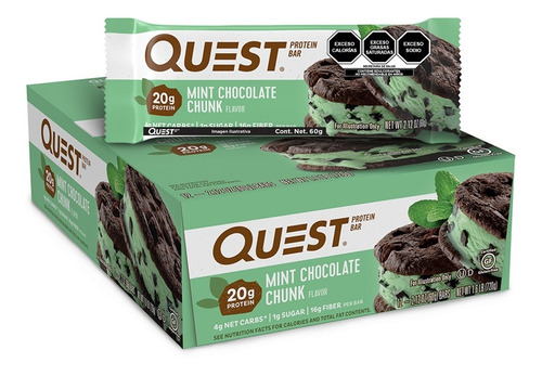 Barra De Proteína Quest, Choco Con Menta En Trozos Sabor Chocolate Con Menta