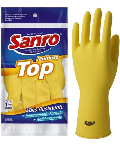 Kit 10 Pares Luva Latex Top Sanro Amarelo Qualquer Tamanho