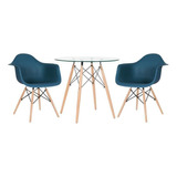 Mesa Eames 70cm + 2 Cadeiras Eiffel Daw Azul Petróleo
