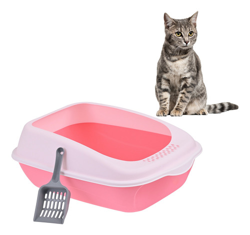 Arenero Sanitario Para Gato Abierto Grande Resistente + Pala Rosa