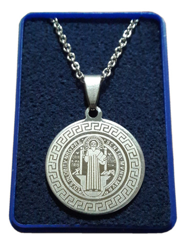Medalla De San Benito Acero + Cadena 50cm + Estuche