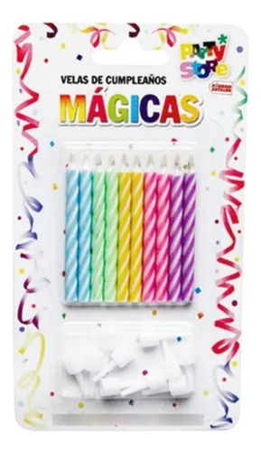 Velas Rayadas Magicas Con Portavela X 10u - Cotillón Waf