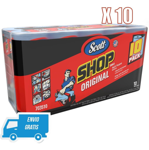 10 Rollos Toalla Scott Shop Multiuso  Aceite Grasa Envio