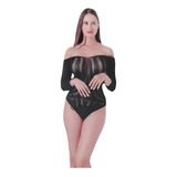  Body Mujer Cuello Bote - Malla Flexible - Lenceria Erotica