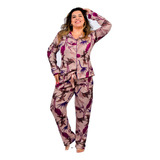 Pijama Feminino Inverno Blusa E Calça Malha Tricô - 2061