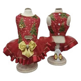 Roupa Vestido Natal Vermelho E Dourado Para Cães E Gatos