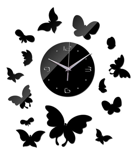 Nihay Reloj De Pared Moderno Mariposa Decorativa Negro2