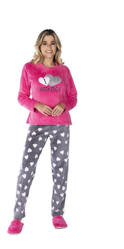 Pijama Feminino Adulto Fleece Ultra Soft Quentinho Inverno