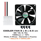 Ventilador Cooler Fan 80mm 8x8x2.5cm 1500rpm Molex Gabinete