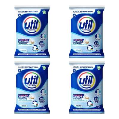 4 Bolsas Jabón En Polvo Util Vinagre Y Bicarbonato 1kg C/u