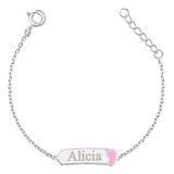 Pulseira Infantil Prata 925 Pezinho Rosa Personalizável