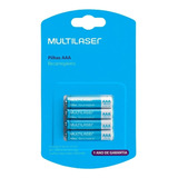 Pilha  Recarregável Aaa Multilaser Recarregáveis Cb050 Cilíndrica - Kit De 4 Unidades