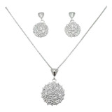 Elegante Conjunto Dama Collar Cadena Aros Circones Plata 925