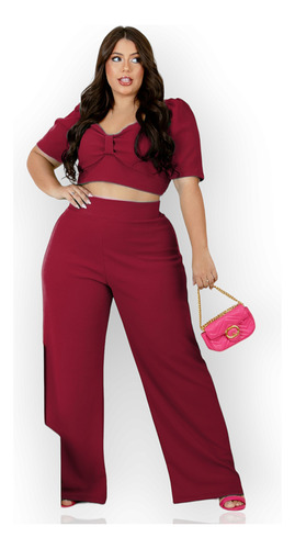 Conjunto Calça Pantalona E Cropped Plus Size