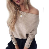 Sweaters De Lanilla Mujer Cuello Bote Con Botones Moda