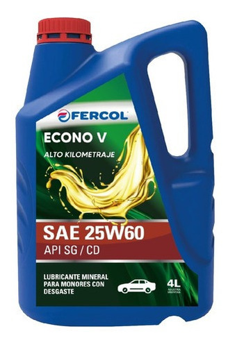 Aceite Fercol Econo V 25w60 Lubricante Alto Kilometraje 4l