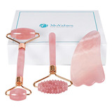 Set 4 En 1 De Jade Roller Y Gua Sha. Rodillo De Cuarzo Rosa