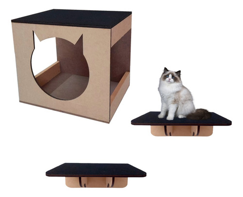 Nicho Para Gato Com 2 Prateleiras De Mdf Com Carpete (g)