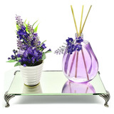 Kit Lavabo Lilas Com Flores Lavanda Bandeja Espelhada