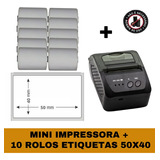 Mini Impressora Bluetooth + 10 Rolos Etiqueta Adesiva 58x40 