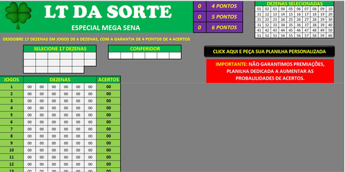 Planilha Mega Sena Dupla Sena Fechamento Garantia De Quadra 