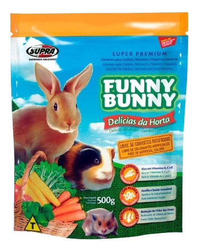 Kit Com 12 Und Ração Funny Bunny Delícias Da Horta 500g
