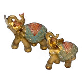 Cj 2 Elefantes Indianos Decorativos Resina Sorte Sabedoria