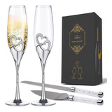 Set De Copas Para Novios Boda Brindis Novios Champagne Plata