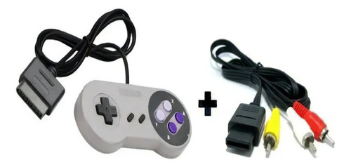 Controle Com Fio + Cabo Av Para Super Nintendo