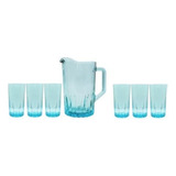 Juego De Agua 1 Jarra 1.6 Lt Y 6 Vasos 390ml Kristalino Azul
