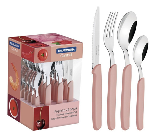 Cubiertos Carmel Tramontina Juego 24 Pzas Cocina Set Rosado