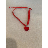 Pulsera Macrame Rojo Hilo Chino Corazon 10 Cristal Swarovski