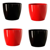 Jogo 4 Vasos Cachepô Cerâmico Munique Preto E Vermelho 11