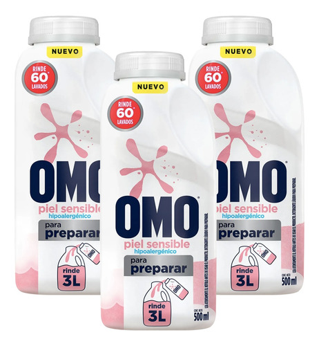 Omo Detergente Liquido Piel Sensible Para Diluir 3 X 500 Cc