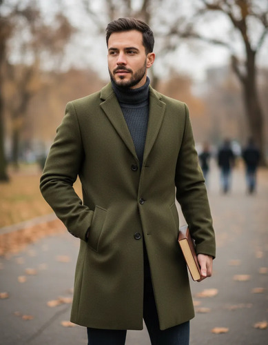 Gabardina De Lana De Longitud Media For Hombre