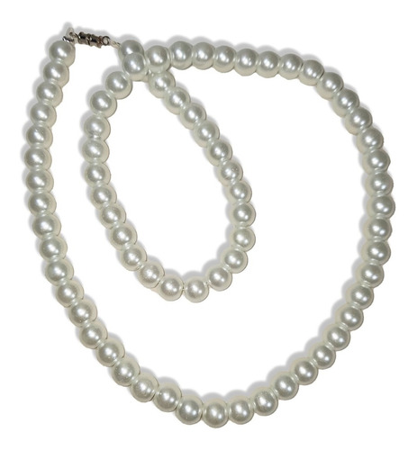 Collar De Perlas Para Hombre, Bolitas Negras O Blancas 60cm