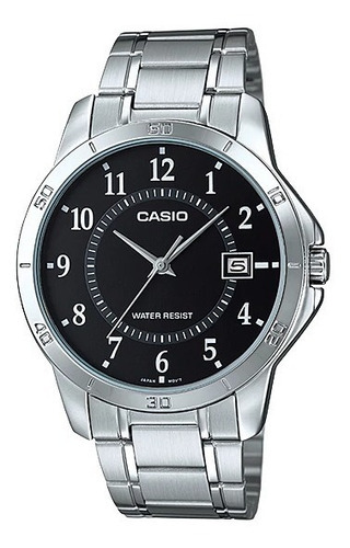 Reloj Casio Hombre Mtp-v004d-1b Metal Wr Oficial 2 Años, Casio Centro Color De La Malla Plateada Color Del Bisel Plateada Color Del Fondo Negro