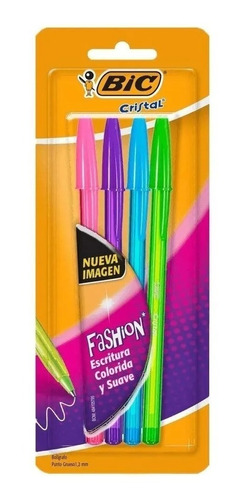 Caneta Bic Cristal Fashion 1.2 Ponta Média C/4 Cores 