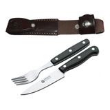 Set Asado Cuchillo Acero Inox 440 De 9.5cm + Tenedor Vaina