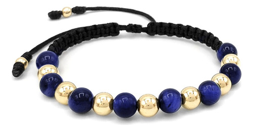 Pulsera Piedra Ojo De Tigre Azul Oro Laminado 18k Iconic