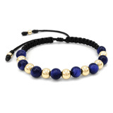 Pulsera Piedra Ojo De Tigre Azul Oro Laminado 18k Iconic