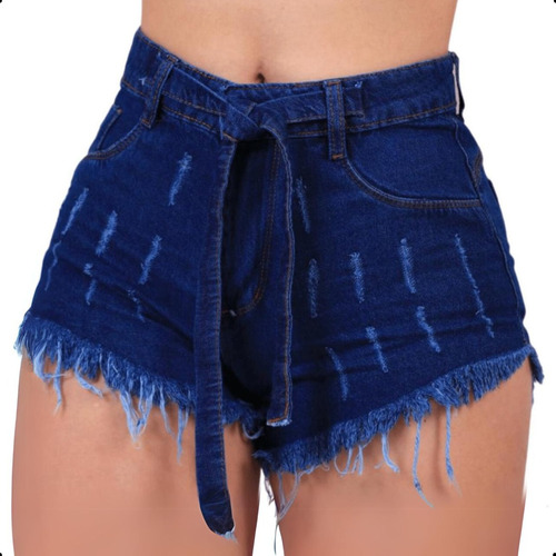 Shorts Jeans Curto Feminino Com Barra Desfiada Cintura Alta