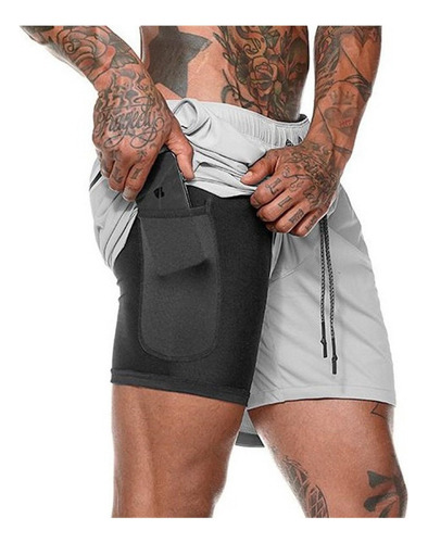 Shorts Masculinos Para Corrida 2 Em 1 Forro Secagem Rápida