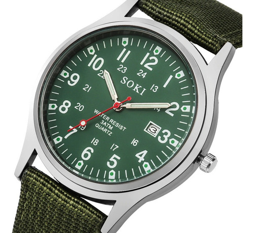 Relógio Masculino Esportivo Militar Soki Pulseira Verde