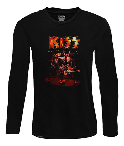 Camiseta Manga Larga Kiss Rock Metal Banda Lbo2