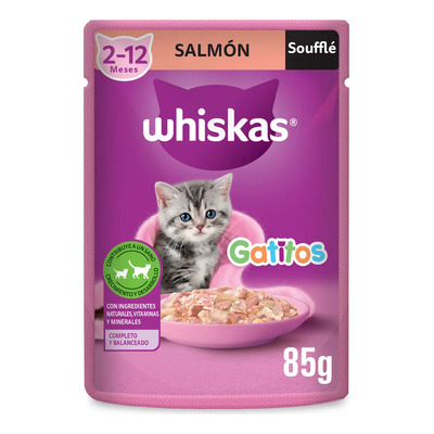WHISKAS - Alimento Húmedo para Gatitos, Sabor a Soufflé de Salmón, 24 Sobres para Gato, 85 gr., c\u002Fu | Envío gratis
